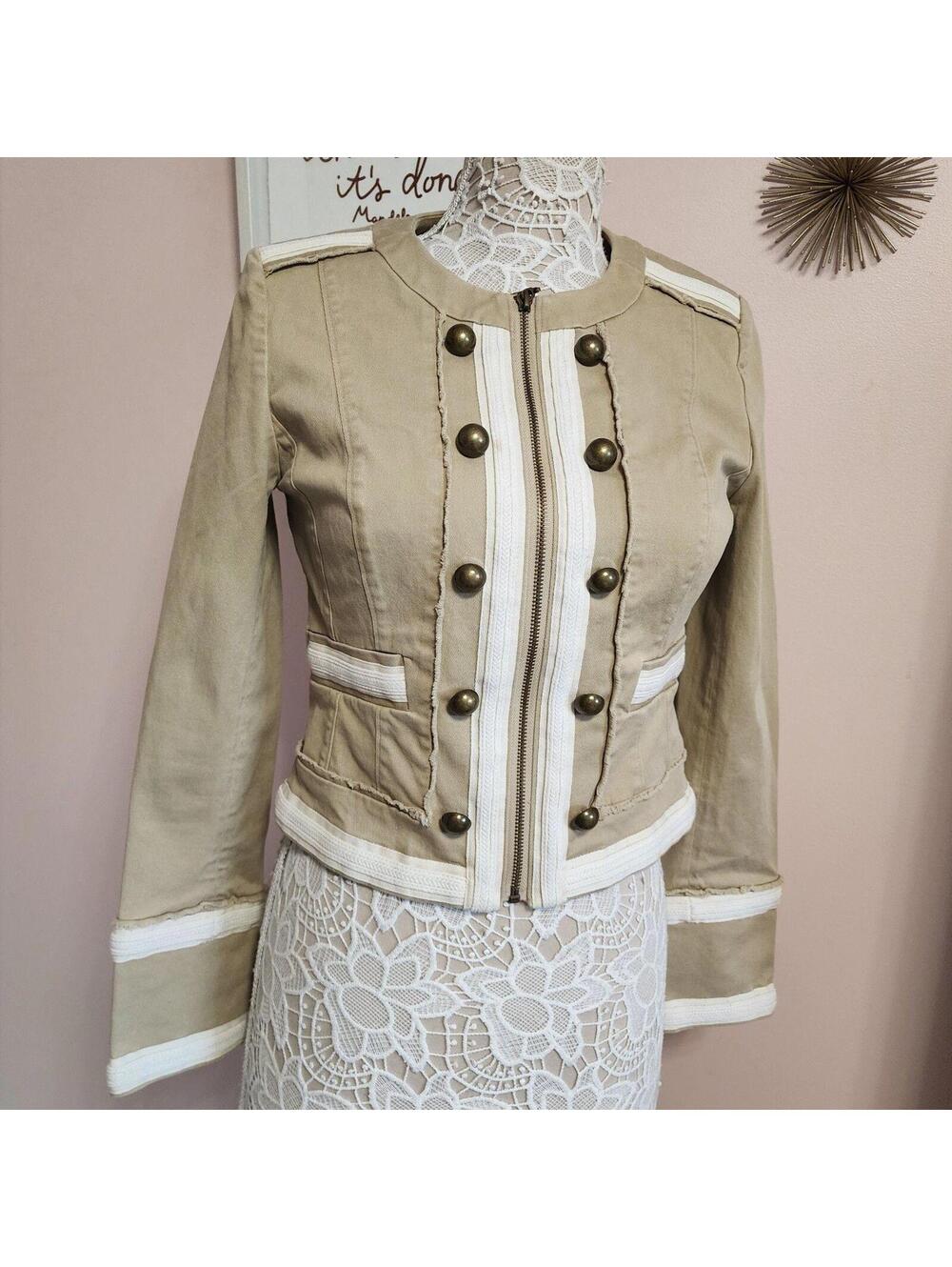 flawless White House Black Market Tan white military like blazer jacket 6 - Picture 3 of 9